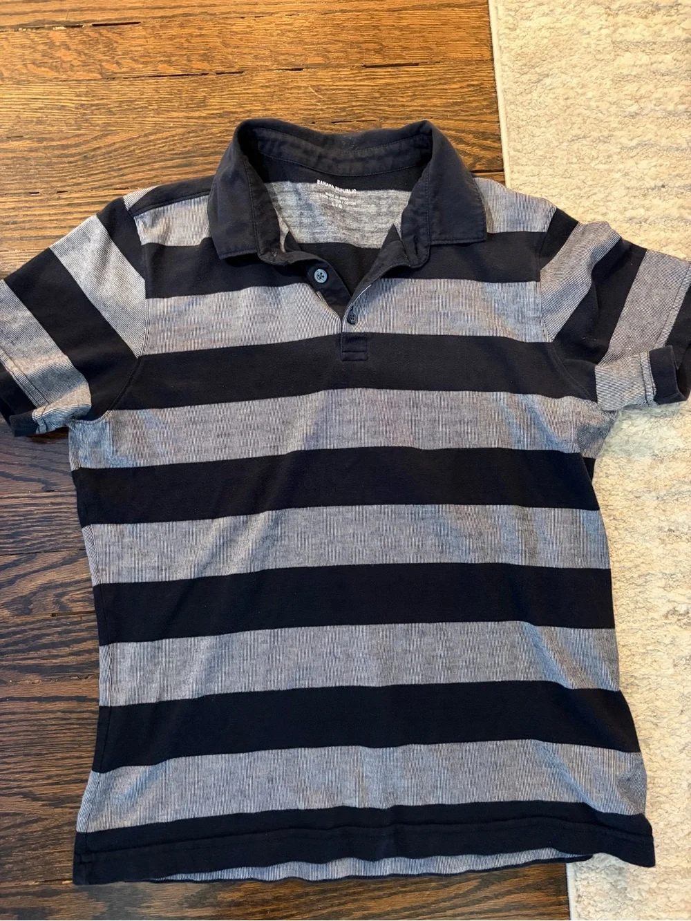 Banana Republic Navy and Gray Striped Polo